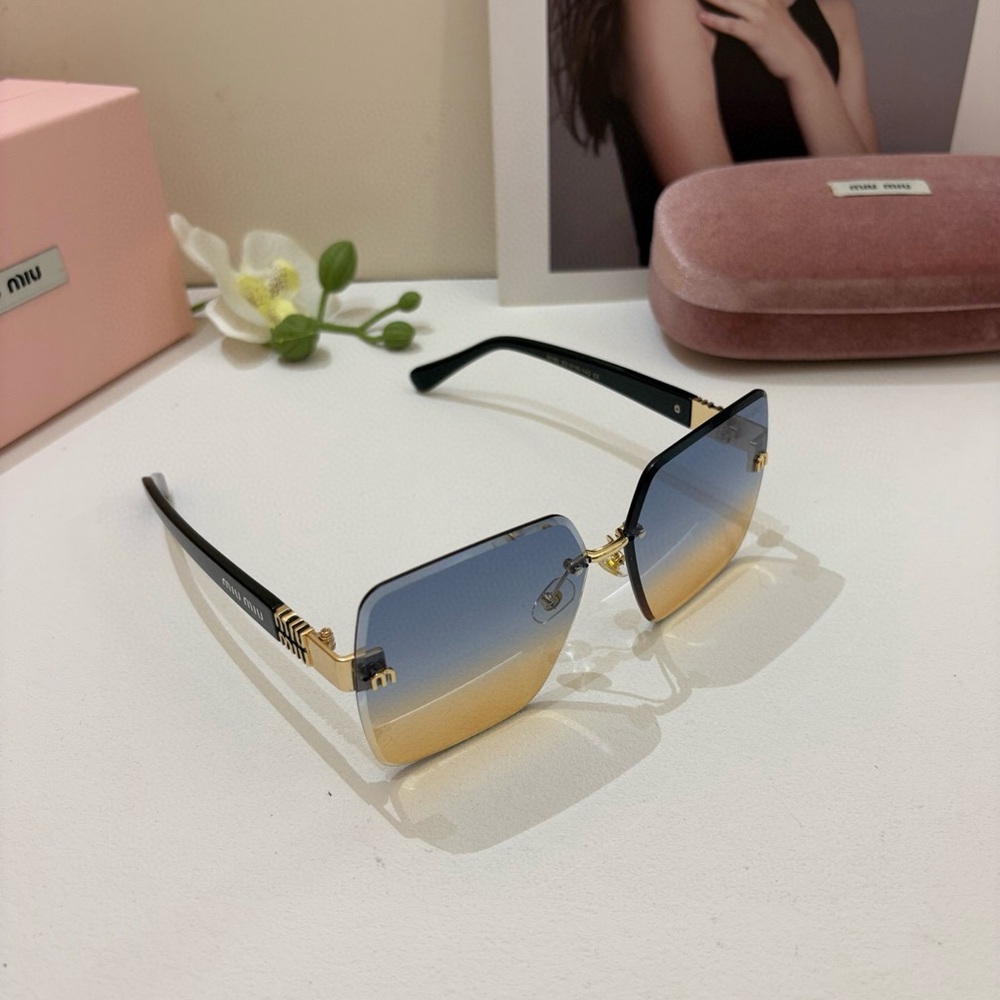 Miu Miu Blue-to-Gold Gradient Rimless Square Sunglasses - Picture 4 of 8